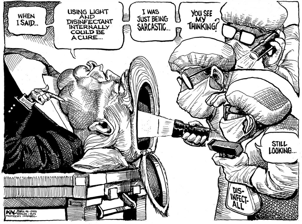 Kal Baltimore Sun cartoon Trump disinfectantant sarcasm